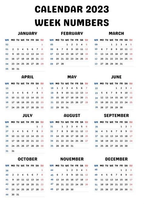 2023 Minimalist Year Calendar With Week Numbers