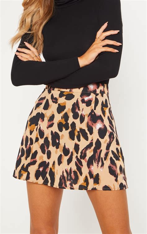 Leopard Print Satin Mini Skirt Skirts Prettylittlething
