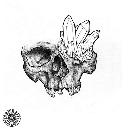 A Drawing Of A Skull With Crystals On It