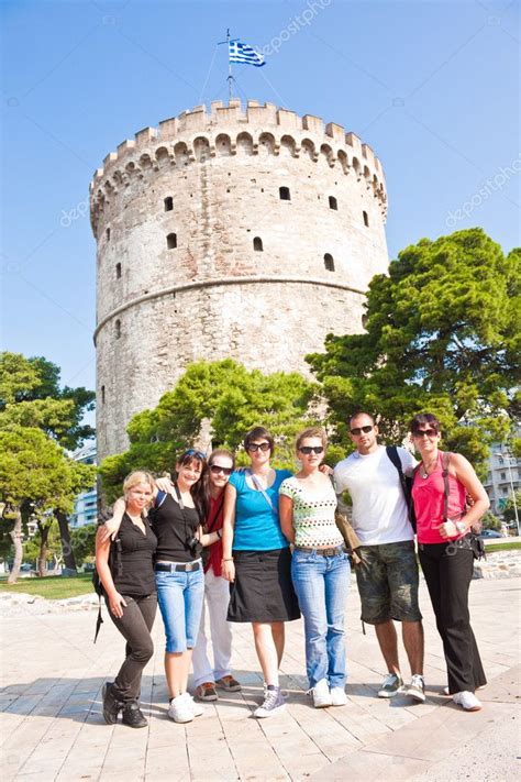 Happy Group Tourist In Greece — Stock Photo © Luckybusiness 2541288