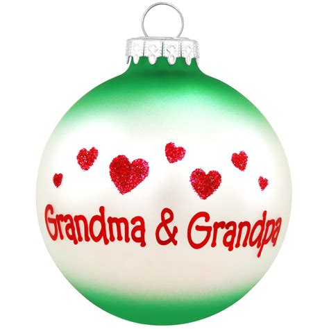 Personalized Grandma And Grandpa With Hearts Glass Ornament