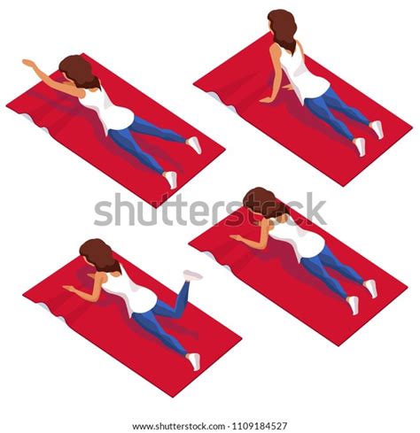 Shapely Woman Different Fitness Positions Training Stock Vector