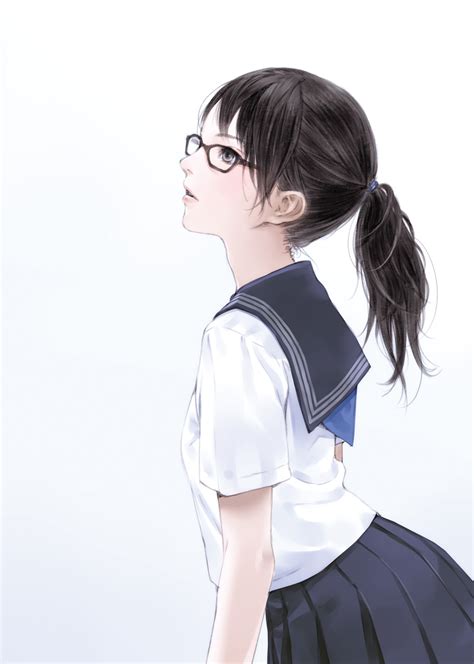 Ponytail Brown Hair Anime Girl With Glasses