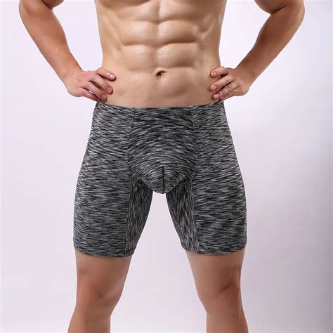 Buy Sexy Men Plus Size Solid U Convex Pouch Half Length Boxers Long Leg
