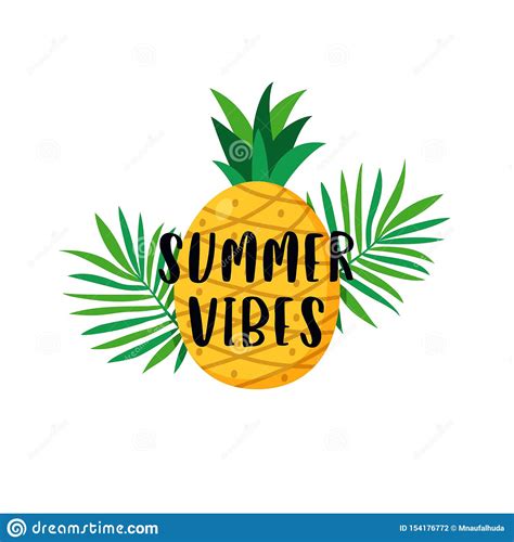 Summer Vibes Typography Text Poster With Pineapple Fruit And Tropical