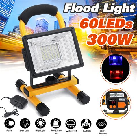 300w 60 Led Portable Rechargeable Flood Spot Light Lawn Work Flash Lamp