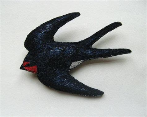 Embroidered Swallow Brooch Textile Art By Agnesandcora On Etsy Unique Brooch Free Machine