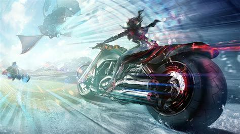 Wallpaper Futuristic Motorcycle Racing Sci Fi Anime Girl Wallpx