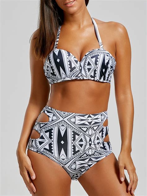 48 OFF Geometrical Print Cutout High Waisted Bikini Set Rosegal