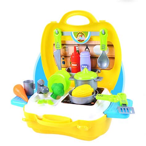 26pcsset Mini Children Simulation Kitchen Cooking Cookware Suitcase