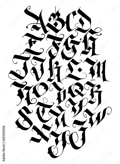 Handwritten Calligraphy Alphabet Vector Set Medieval Latin Letters