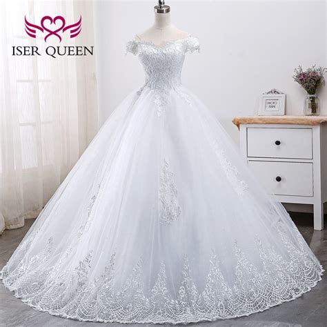 Small Pearls Beading Lace Embroidery Wedding Dress 2019 New Ball Gown