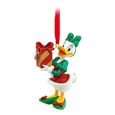 Disney Parks Christmas Daisy Duck Holding Present Glitter Ornament New