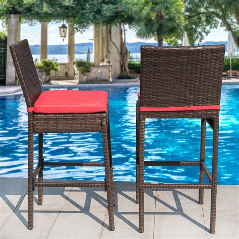 30 In Height Wicker Bar Stools With Back Patio Garden Set Of 2 Rattan