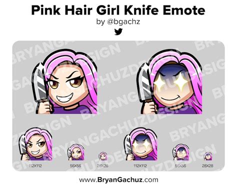 Cute Chibi Pink Hair Knife Emote For Twitch Discord Or Etsy Hot Sex