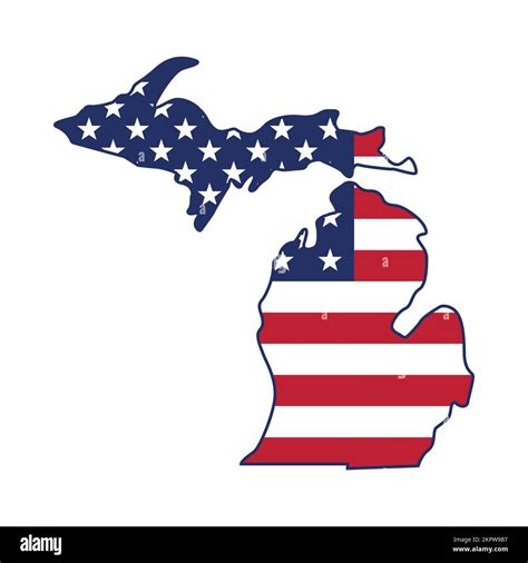 Michigan Simplified State Map Shape With Usa Flag Vector Isolated On
