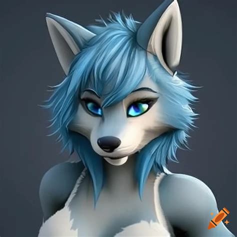 Anthro Furrie Hyena With Red Fur And Blue Eyes Masculine Female Face