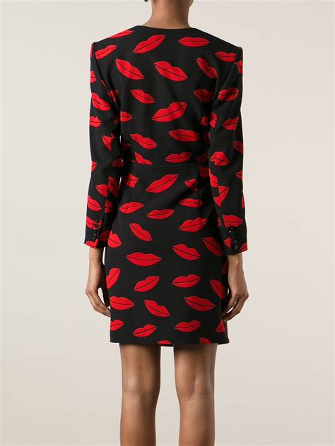 Lyst Saint Laurent Lips Print Wrap Dress In Red
