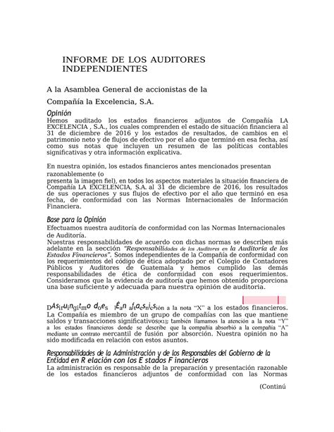 Dlscrib Auditoria Continú Informe De Los Auditores Independientes