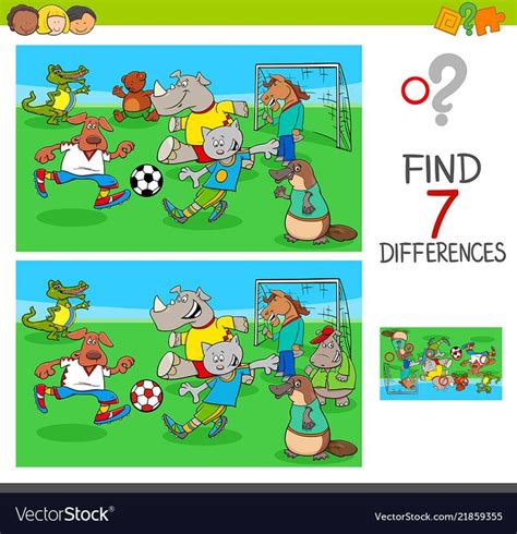 Find Differences Game With Animals Playing Soccer Vector Image On