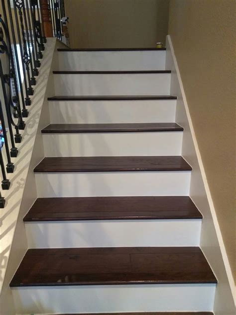Wood Stairs With White Risers White Vs Dark Wood Stair Riser Painted
