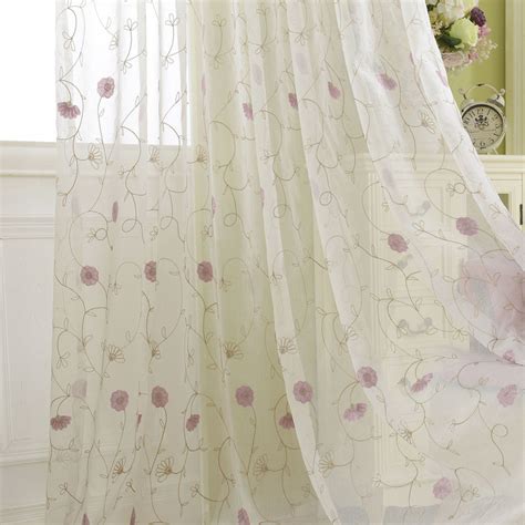 Floral Affairs Pink Flower Embroidered Sheer Curtain