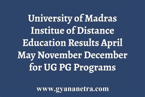 University Of Madras Results April May Nov Dec Ide Unom Results Of