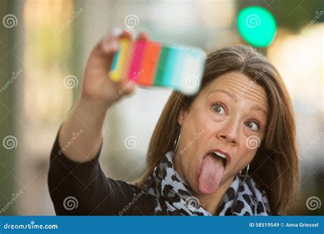 Sticking Out Tongue Selfie Stock Image Image Of Playful 58519549