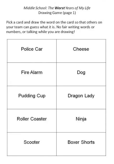 Printable Pictionary Cards