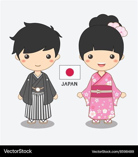 Boy And Girl In Japanese Costume Royalty Free Vector Image