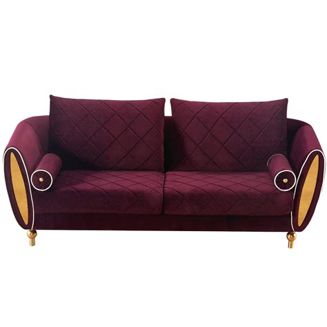 Luxury Burgundy Velvet Sipario Vita Sofa Set 3pcs Ef 22561 European
