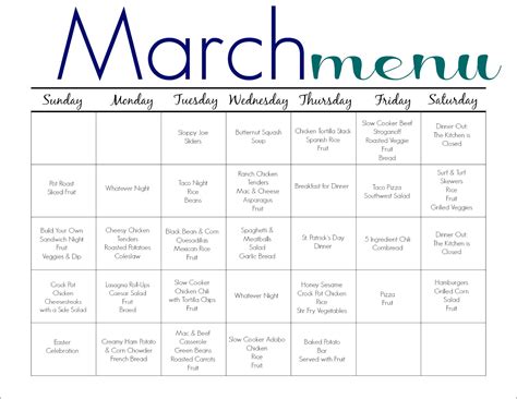 March Meal Plan For Families Free Printable The Chirping Moms
