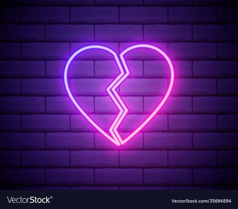 Broken Heart Neon Light Icon Heartbreak Glowing Vector Image