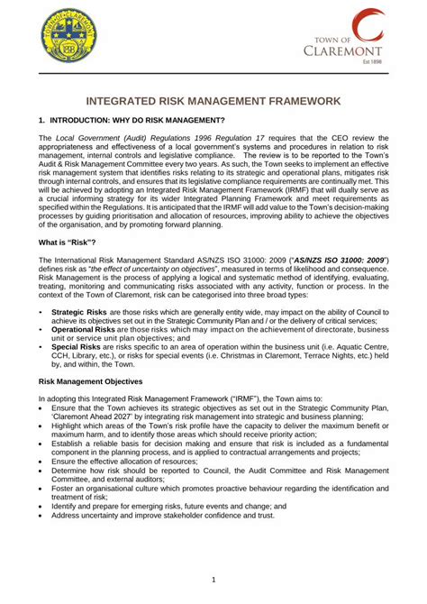 Pdf Integrated Risk Management Framework · Risk Management System