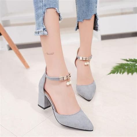 Women High Heels Thick With Rough Heels New Fashion Women Shoes Platform Buckle With Pointed Toe