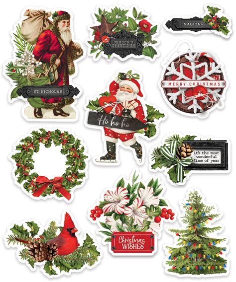 Simple Vintage Christmas Lodge Layered Stickers 10pkg 810079986682