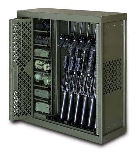 Combat weapon storage systems will meet the storage requirements for the most robust military armories with configurations available for all weapons systems including rifles, crew serves, machine guns, pistols, mortars, mounts and tripods. Military Weapons Rack - Weapons Storage System | LOC8