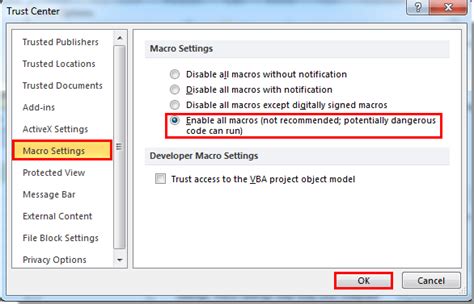 Excel's default macro security setting: How to enable macros in Excel 2013/2010?