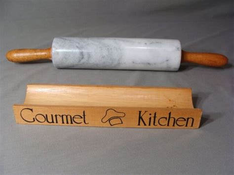Gourmet Kitchen Marble Rolling Pin With Wood Base Ebay