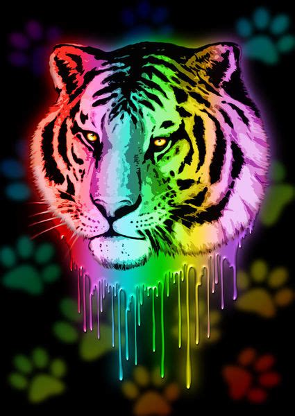 Tiger Neon Dripping Rainbow Colors Painting Art Prints And Posters