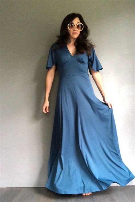 70s Jodi T Indigo Blue Flowy Maxi Dress S M Etsy Maxi Dress Flowy Maxi Dress Boho Maxi Dress