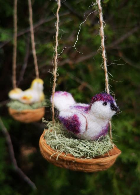 Tiny Needle Felted Bird In Walnut Shell Nest Waldorf Seasonal Table