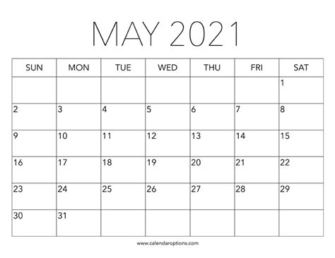 Printable May 2021 Calendar Calendar Options