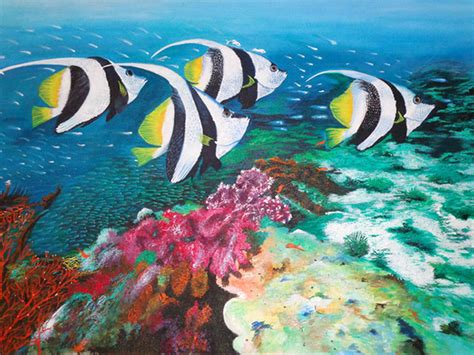 Trigger fish coral reef painting, original acrylic on wood panel. Fishes and Coral Reefs- Original Acrylic Painting For Sale ...