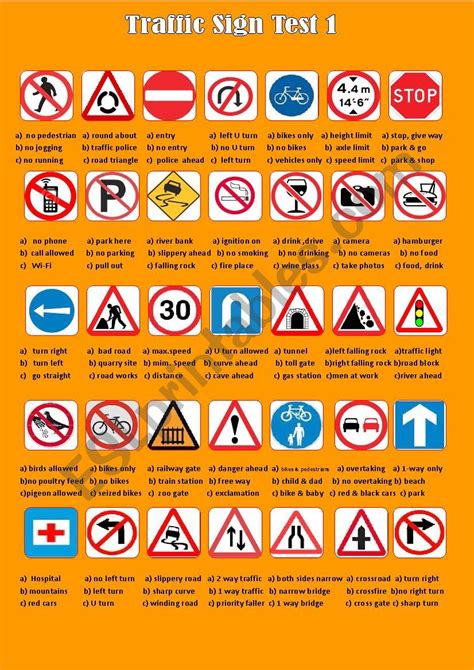 Traffic Sign Test 1 Esl Worksheet By Quintus