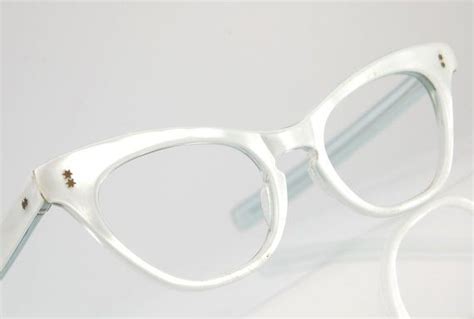 White Pearl Pointed Cat Eye Glasses Frames 1950s Atomic Star Etsy