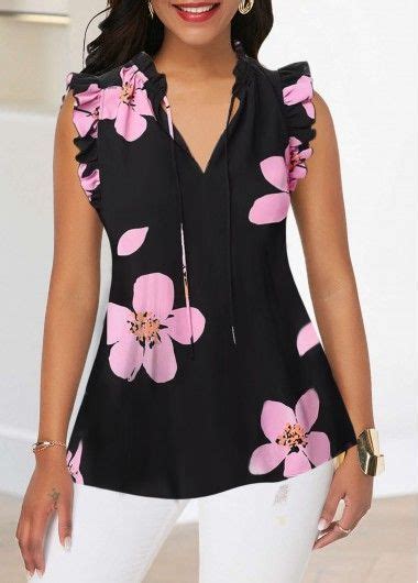 Floral Print Notch Neck Contrast Piping Blouse Usd 27