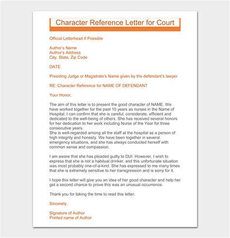 Character Reference Letter For Court Effective Samples Word Pdf