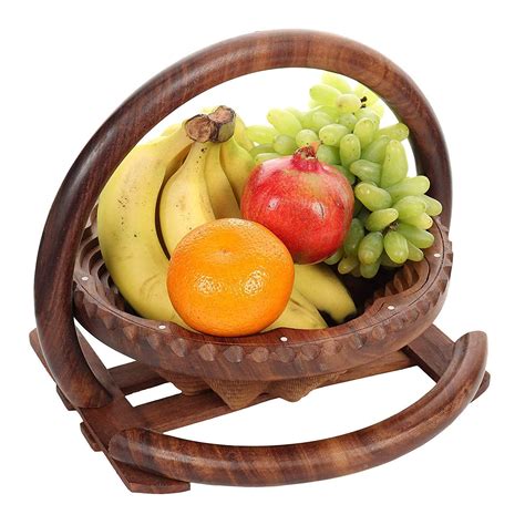Iska Wooden Beautiful Fruit Foldable Basket Handcrafted Round Shape