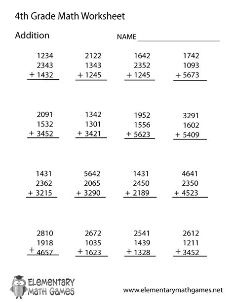 Grade 4 Addition Worksheets Math Worksheets Printable Grade 4 Math